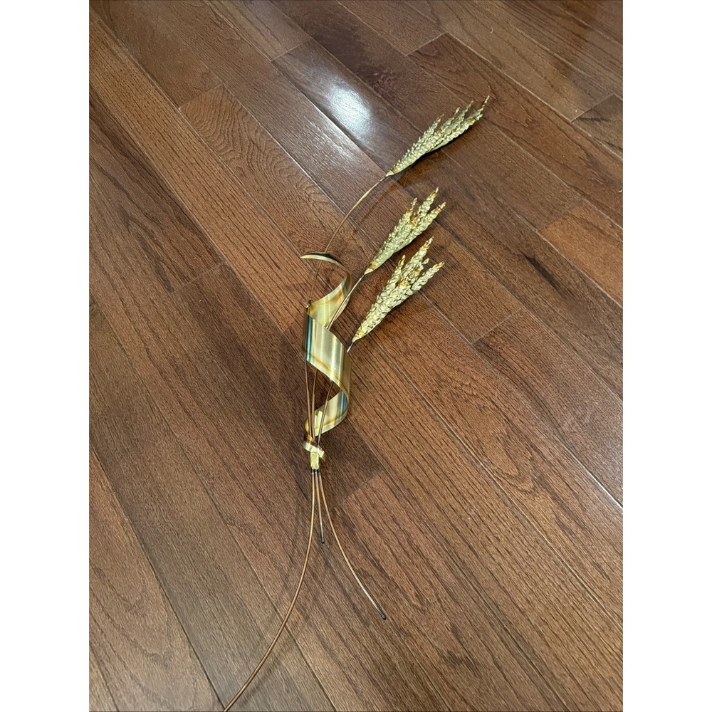 Vintage 28" Wall Hanging WHEAT Leaves Branch Metal Brass/copper Art Sculpture